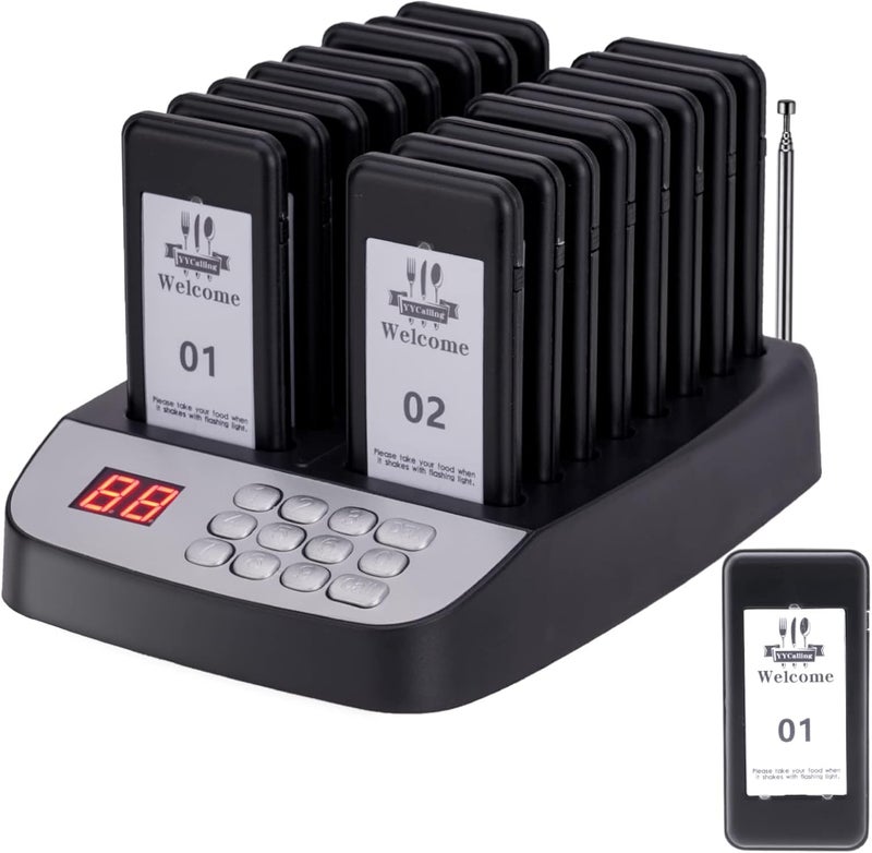 YYCALLING Store 16 PCS Restaurant Pager,Pagers for Restaurants 16 Guest Pagers,Buzzers Social Distancing, 98 Chanels with Vibration, Flashing and Buzzer for Truck - Image 1